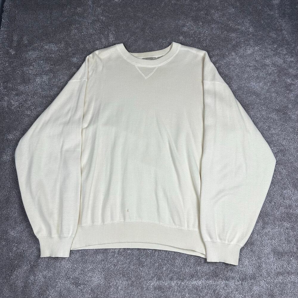 St. Johns Bay Size XL Cream Cotton Knit Crewneck Sweater Vintage Minimalist